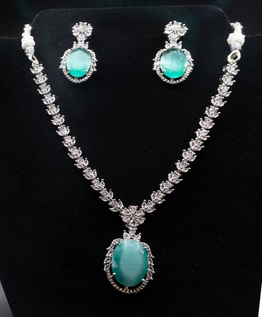 Sllver necklace set with blue stones
